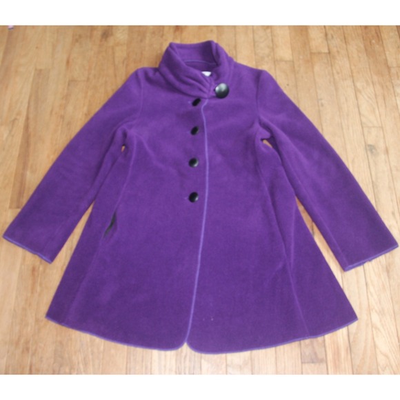 Janska Purple Fleece Coat Swing Jacket Button Up Collar Cozy Small made USA - Picture 1 of 7